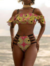 Print Ruffle Cutout Bikini
