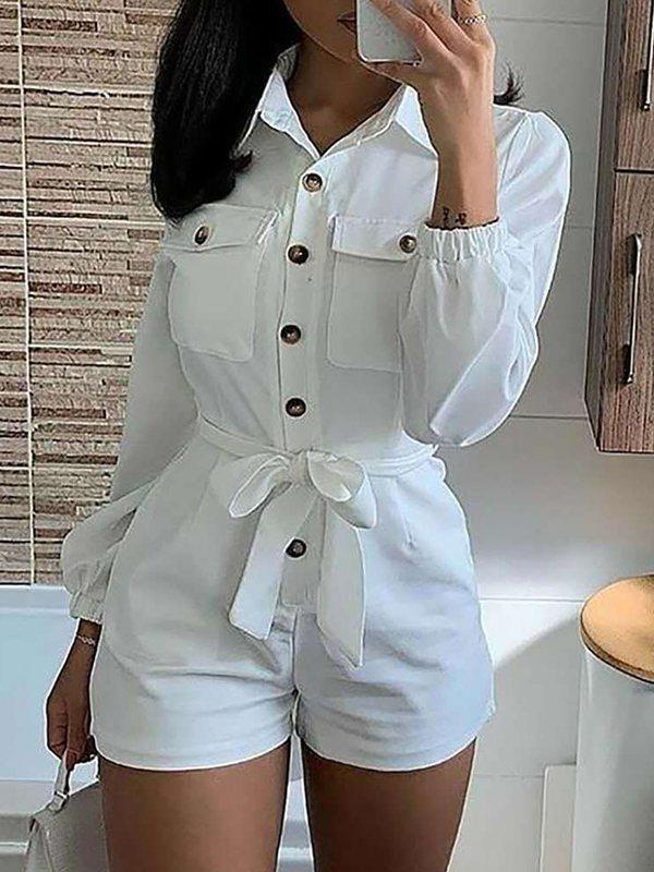 Button-Front Belted Romper