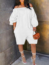 Off Shoulder Puff Sleeve Romper--Clearance