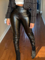 Ruched Faux-Leather Pants