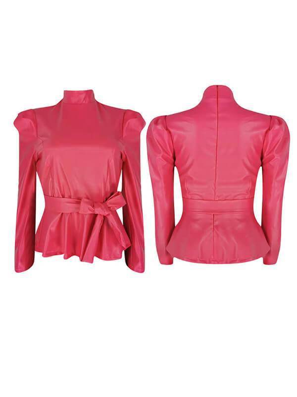 Faux Leather Peplum Top